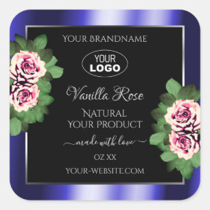 Pegatina Cuadrada Logo Floral Black Blue Product Etiquetas Roses ros