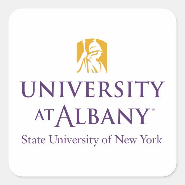 Pegatina Cuadrada Logo icónico de la Universidad de Albany (Anverso)