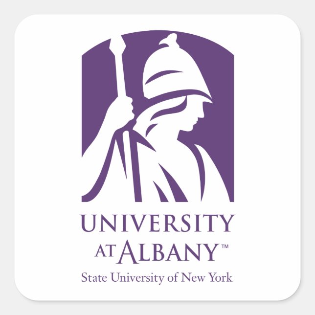 Pegatina Cuadrada Logo icónico de la Universidad de Albany (Anverso)