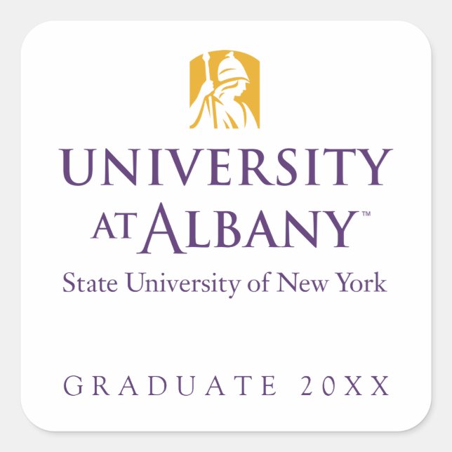 Pegatina Cuadrada Logo icónico de la Universidad de Albany (Anverso)