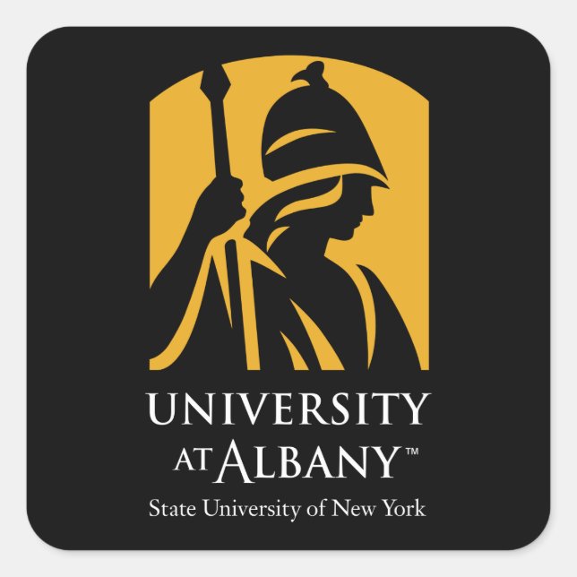 Pegatina Cuadrada Logo icónico de la Universidad de Albany (Anverso)