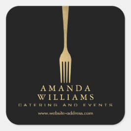Pegatina Cuadrada Logo moderno de Faux Gold Fork Catering sobre negr