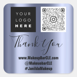 Pegatina Cuadrada Logo Nombre QRCode Gracias Comprar Azul Promociona