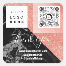 Pegatina Cuadrada Logo Nombre QRCode Gracias Marble de compras Rosa