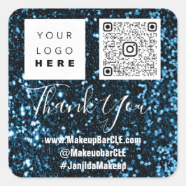 Pegatina Cuadrada Logo Nombre QRCode Gracias Marina Azul Comercial