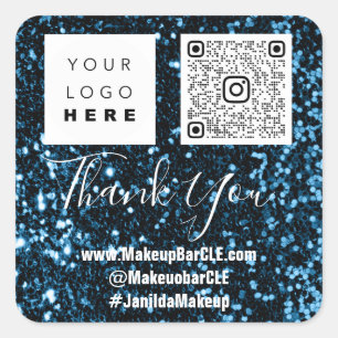 Pegatina Cuadrada Logo Nombre QRCode Gracias Marina Azul Comercial