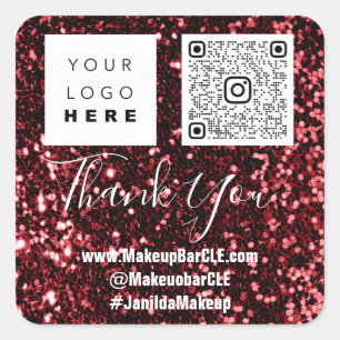 Pegatina Cuadrada Logo Nombre QRCode Gracias Purpurina de compras en