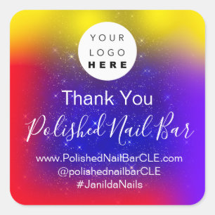 Pegatina Cuadrada Logo personalizado Nombre Estrellas Rojas Azul Púr