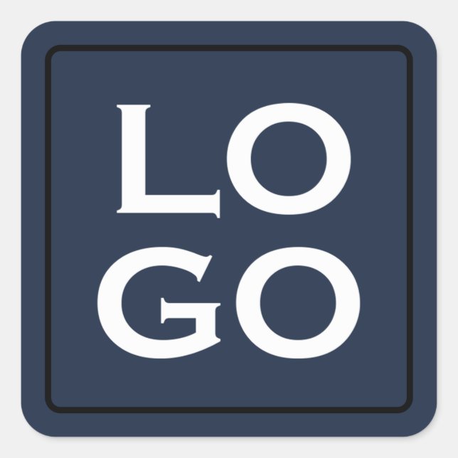 Pegatina Cuadrada Logo personalizado sobre azul marino con marco (Anverso)