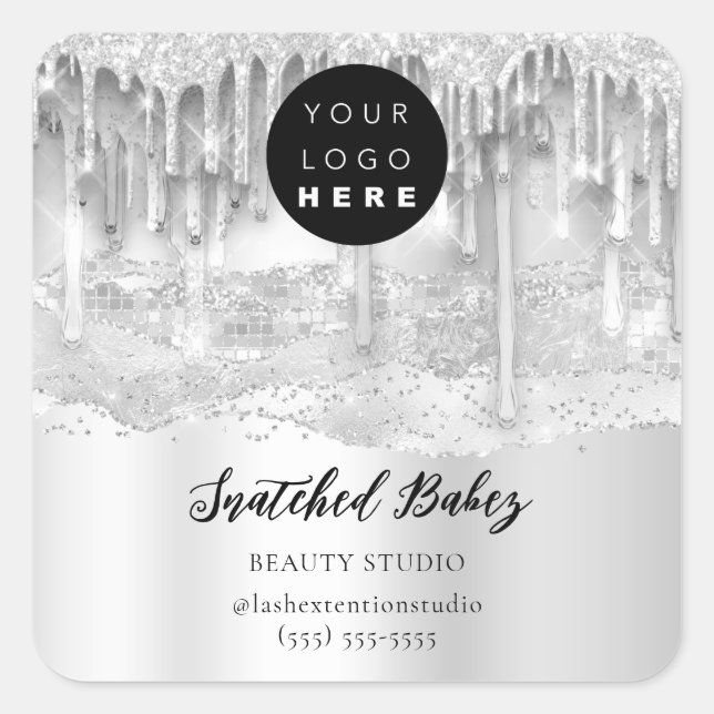 Pegatina Cuadrada Logo QR Code Online Shop Strokes Gris plateado (Anverso)