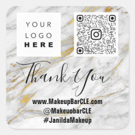 Pegatina Cuadrada Logo QRCode Nombre Gracias Comprar Faux Marble Gra