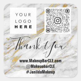 Pegatina Cuadrada Logo QRCode Nombre Gracias Comprar Faux Marble Gra