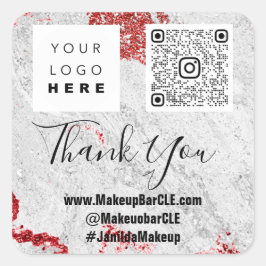 Pegatina Cuadrada Logo QRCode Nombre Gracias Marble de compras Rojo 