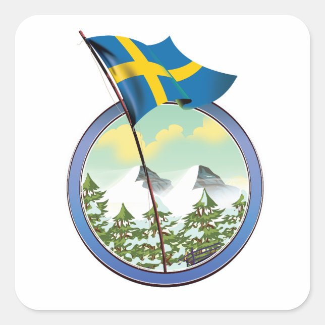 Pegatina Cuadrada Logo retro de Suecia (Anverso)