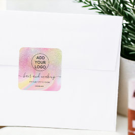 Pegatina Cuadrada Logo rosa arco iris purpurina mármol moda maquilla