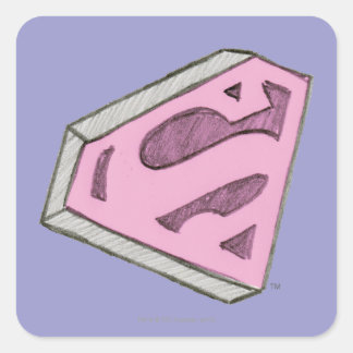 Pegatina Cuadrada Logo rosa esbozado de superchica