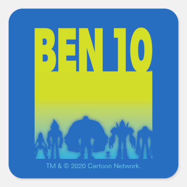 Pegatina Cuadrada Logotipo Ben 10 Alien Line-up (Anverso)