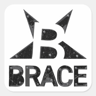 Pegatina Cuadrada Logotipo "clásico" de BRACE, texto negro sobre bla