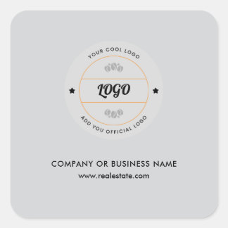 Pegatina Cuadrada Logotipo Comercial Redondo Simple & Texto Personal
