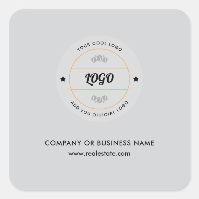 Pegatina Cuadrada Logotipo Comercial Redondo Simple & Texto Personal (Anverso)