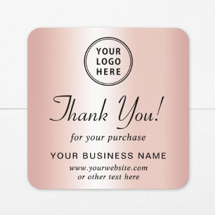 Pegatina Cuadrada Logotipo Comercial Rosa Dorado Gracias