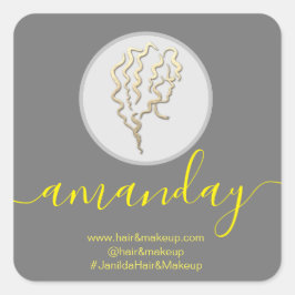 Pegatina Cuadrada Logotipo Compañía Nombre Hairdresser Makeup Gray