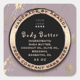 Pegatina Cuadrada Logotipo Cuerpo Balm Butter Marco dorado cosmético