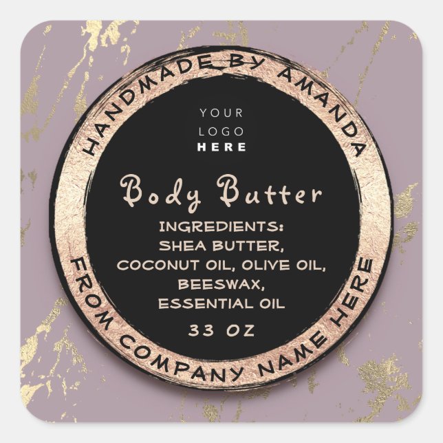 Pegatina Cuadrada Logotipo Cuerpo Balm Butter Marco dorado cosmético (Anverso)