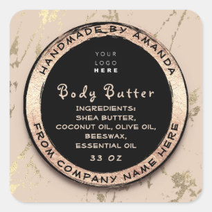 Pegatina Cuadrada Logotipo Cuerpo Balm Butter Oro Cosmético Marfil G