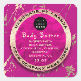 Pegatina Cuadrada Logotipo Cuerpo Balm Butter Oro Cosmético Ruby Pin