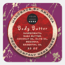 Pegatina Cuadrada Logotipo Cuerpo Balm Butter Oro Cosmético Ruby Pur
