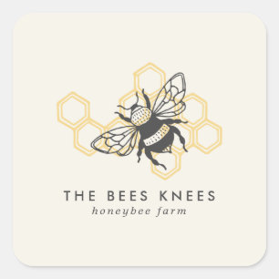 Pegatina Cuadrada Logotipo de abeja vintage apicultor abeja melífera