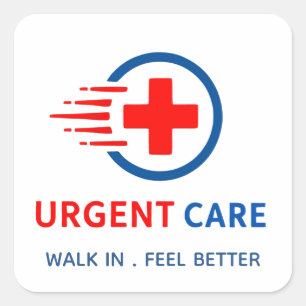 Pegatina Cuadrada Logotipo de atención urgente para clínica médica p