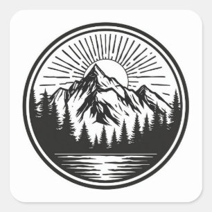 Pegatina Cuadrada Logotipo de aventura de montaña   Insignia de camp