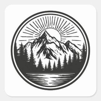 Pegatina Cuadrada Logotipo de aventura de montaña | Insignia de camp