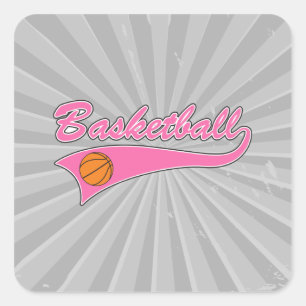 Pegatina Cuadrada logotipo de baloncesto rosa mujeres chicas