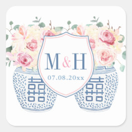 Pegatina Cuadrada Logotipo de Boda de Rosas de la serie Rubor Rosado