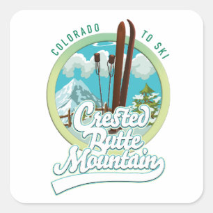 Pegatina Cuadrada Logotipo de botón de esquí de la montaña Crested B