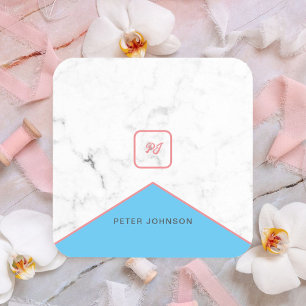 Pegatina Cuadrada Logotipo de cabello y maquillaje de mármol blanco 