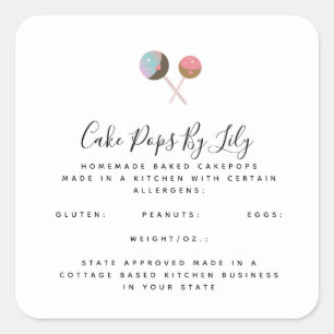 Pegatina Cuadrada Logotipo de Cakepop Adorable Negocio de Comida Cas