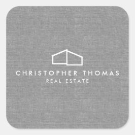 Pegatina Cuadrada Logotipo de casa moderno Inmobiliario, Ropa gris d