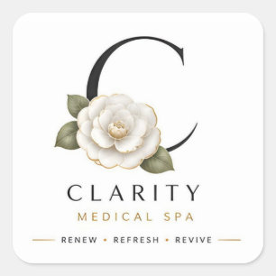 Pegatina Cuadrada Logotipo de Clarity Medical Spa Luxury Camellia