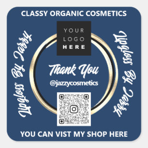 Pegatina Cuadrada Logotipo de código QR de agradecimiento a los nego