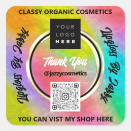 Pegatina Cuadrada Logotipo de código QR de agradecimiento comercial 