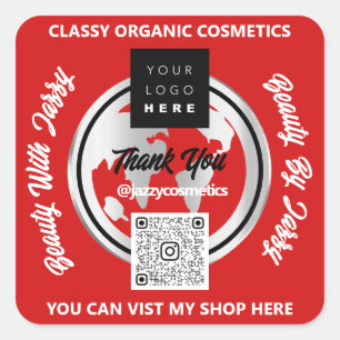 Pegatina Cuadrada Logotipo de código QR de agradecimiento comercial