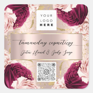 Pegatina Cuadrada Logotipo de código QR Foto Producto Gracias Rosa R