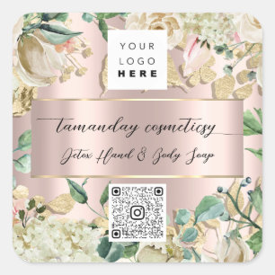 Pegatina Cuadrada Logotipo de código QR Foto Producto Gracias Rosa V