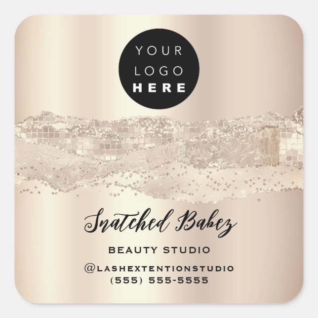 Pegatina Cuadrada Logotipo de código QR Gracias Rosa Purpurina cuadr (Anverso)