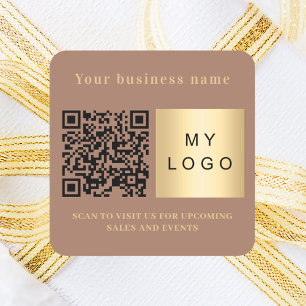 Pegatina Cuadrada logotipo de código qr marrón mocha nombre de la em