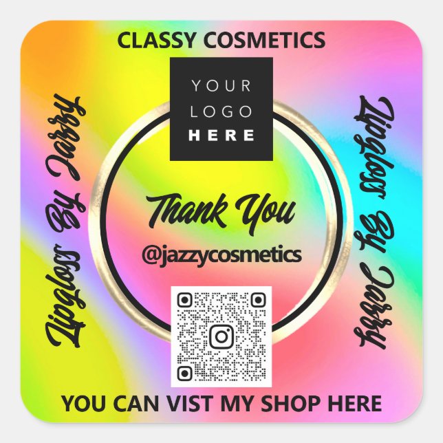 Pegatina Cuadrada Logotipo de código QR para empresas - Holograma ro (Anverso)